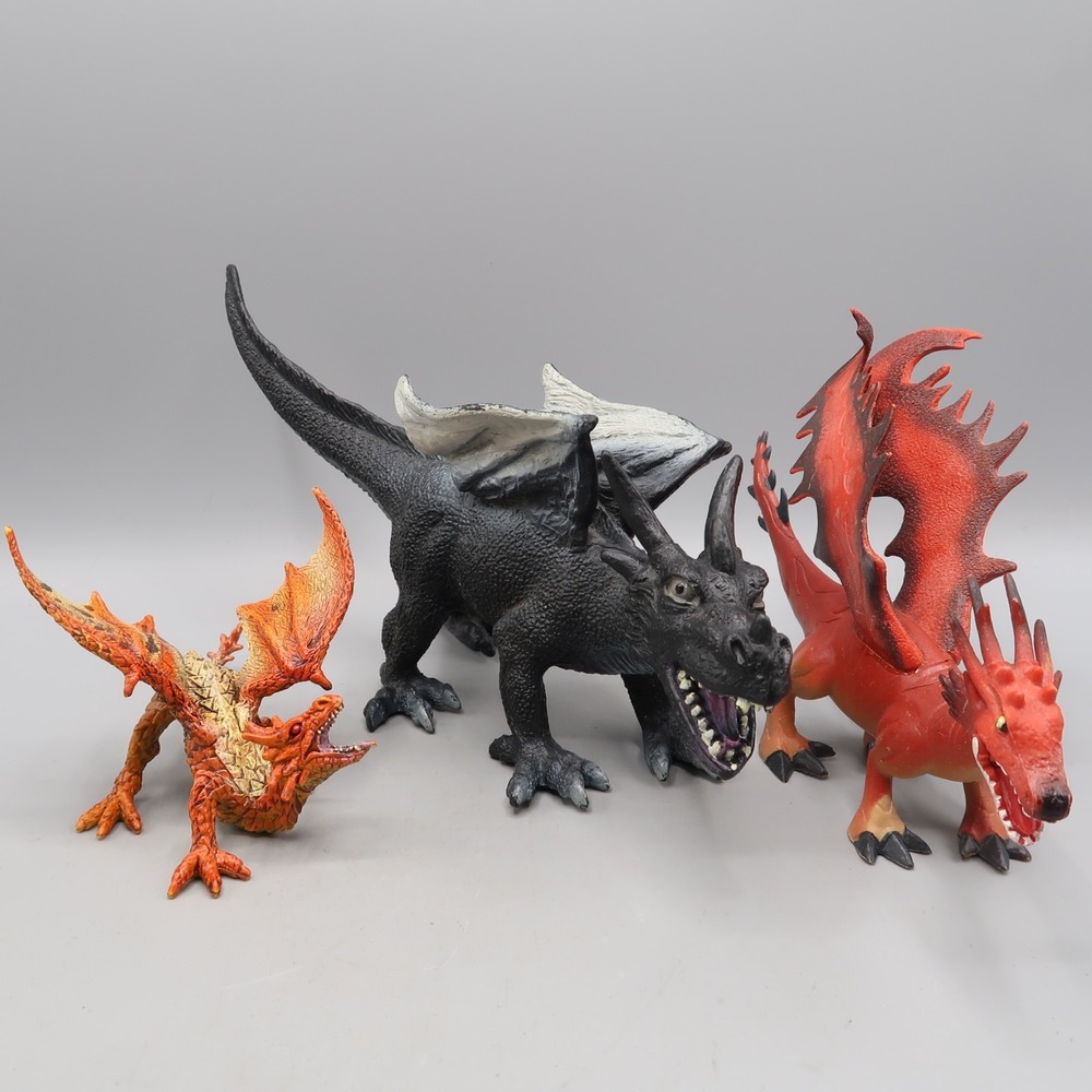 Lot of 3 Vintage 80s 90s 2000s Dragon Toy Set 10" long Toy Major SDE Toysmith